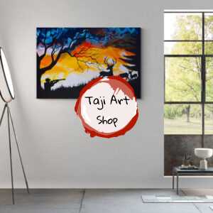 African WIld Hunt Landscape Wall Art on canvas